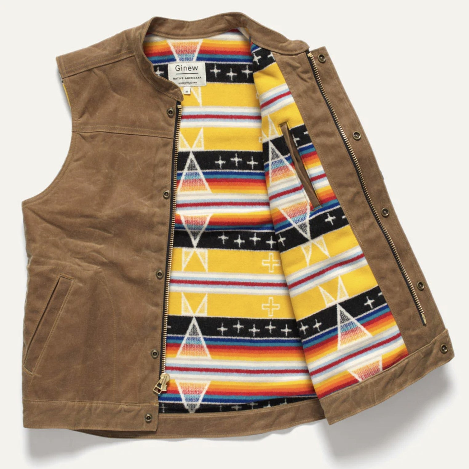 Ginew Facing East Lined Wax Canvas Vest Brown