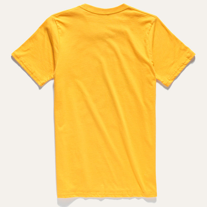 Back of Yellow, teal, orange red all cotton t-shirt 