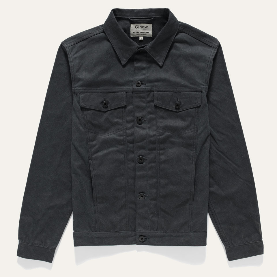 Black wax canvas jacket coat made In USA by Ginew