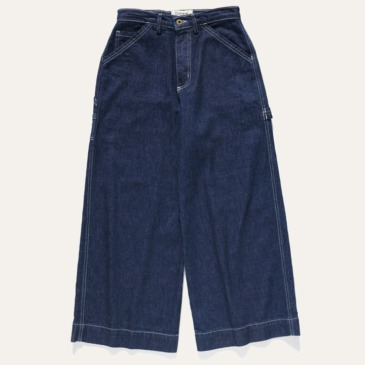 Deadstock denim cropped carpenter pant in indigo with Ginew tag