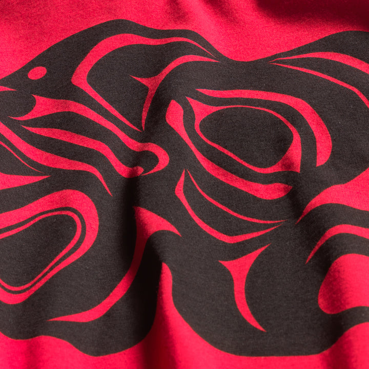 Close up of Native American Raven Red Black t-shirt
