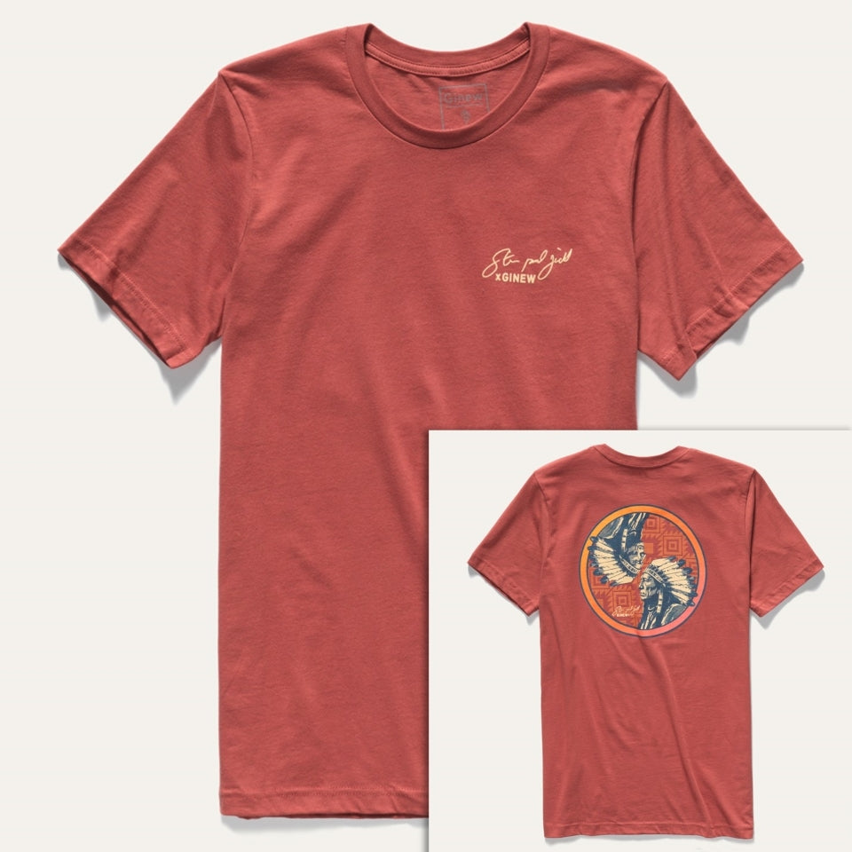 Sitting Bull t-shirt with dual image of Chief on back and Steven Paul Judd Signature + Ginew on front chest