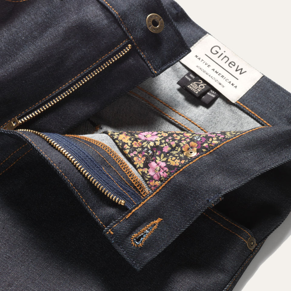 Interior of Ginew women's selvedge Ozelda denim jeans