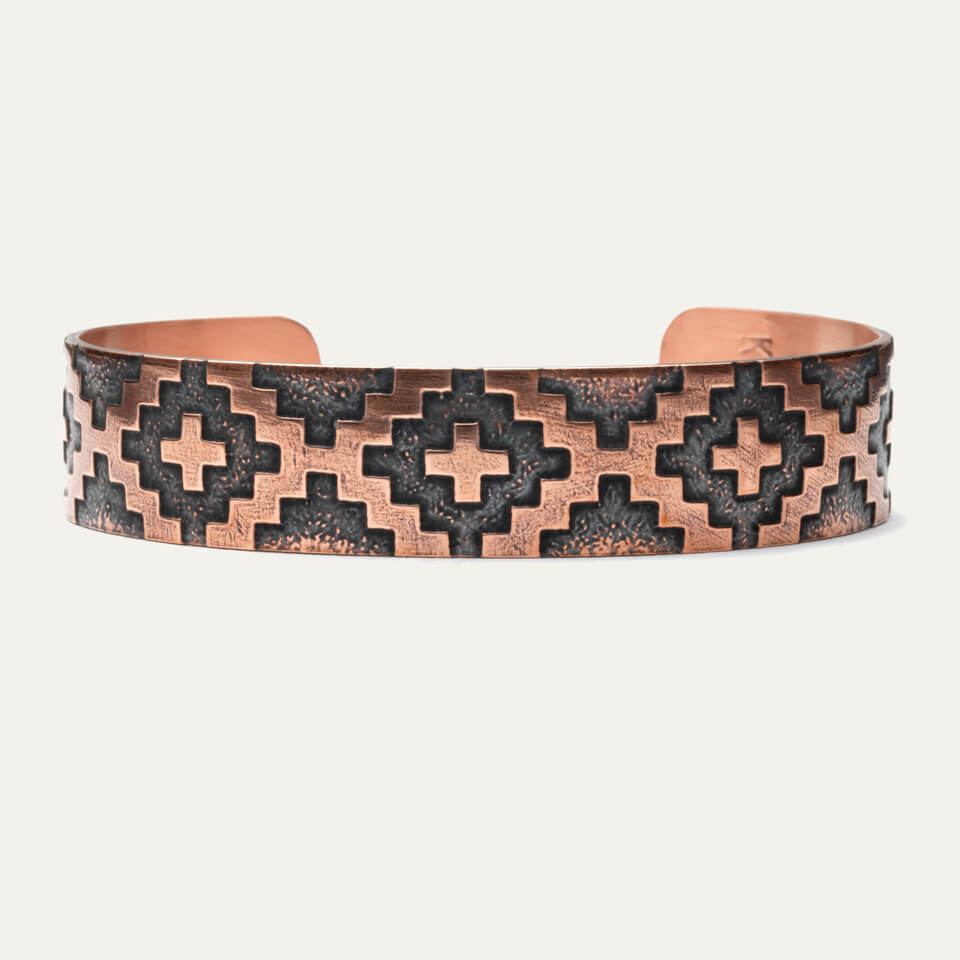 Handmade copper bracelet with cross design