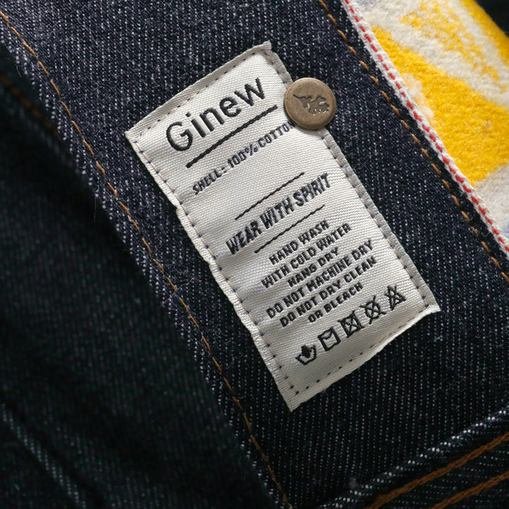 Ginew tag on selvedge denim coat 100% cotton