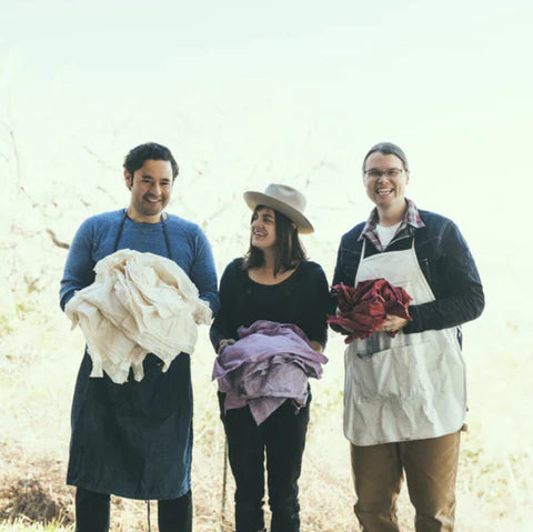 Lou Medel of Medel Bandanas, Maura Ambrose of Folk Fibers, and Erik Brodt Co-Founder of Ginew photographed for a recent collaboration.