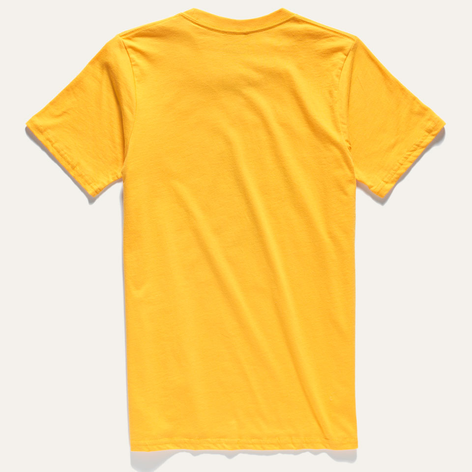 Back of Yellow, teal, orange red all cotton t-shirt 