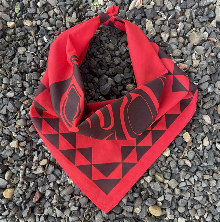 Cowboy tied Native American designed Raven bandana in cotton and made in USA by Ginew 