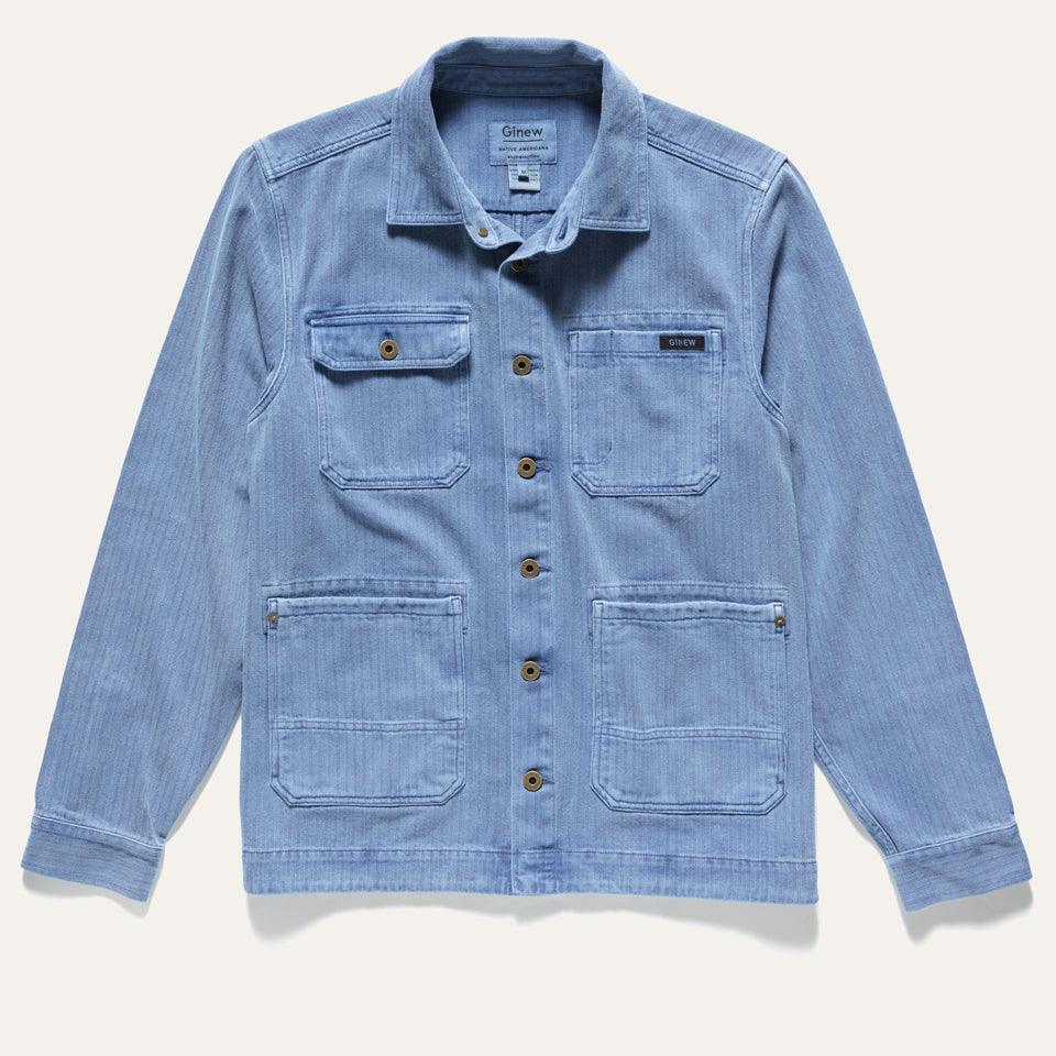 Indigo blue cotton barn jacket male and female all gender with four pockets 