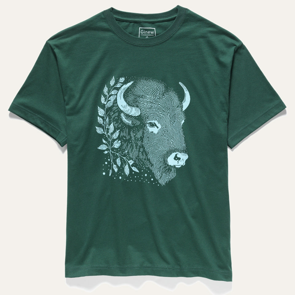 Front of Hunter Green Cotton Bison Buffalo t-shirt made in USA