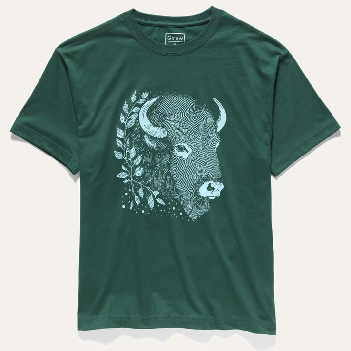 Front of Hunter Green Cotton Bison Buffalo t-shirt made in USA