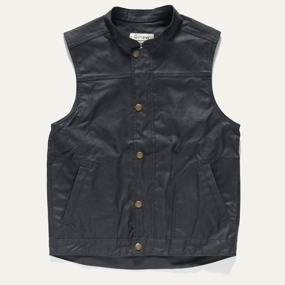 Made in USA black wax canvas vest by Native American Ginew