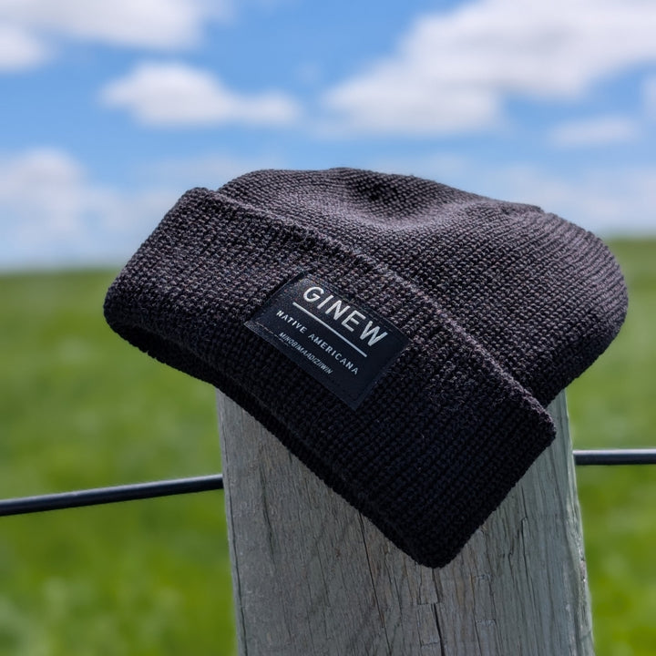 Wool watch cap in black on fence 