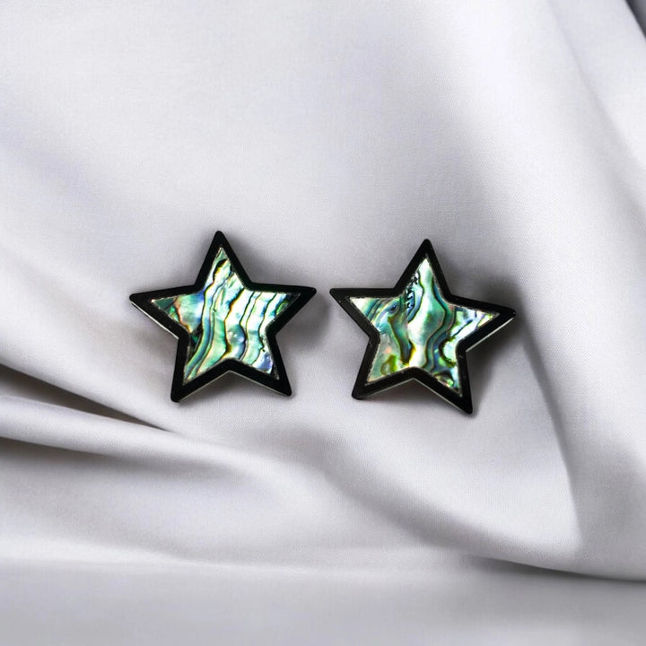 Native American made star earrings with abalone inlay 