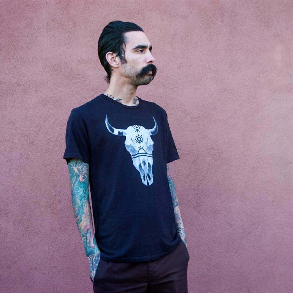 Indigenous Native American Buffalo Bison Skull tee in Black and off white by Ginew