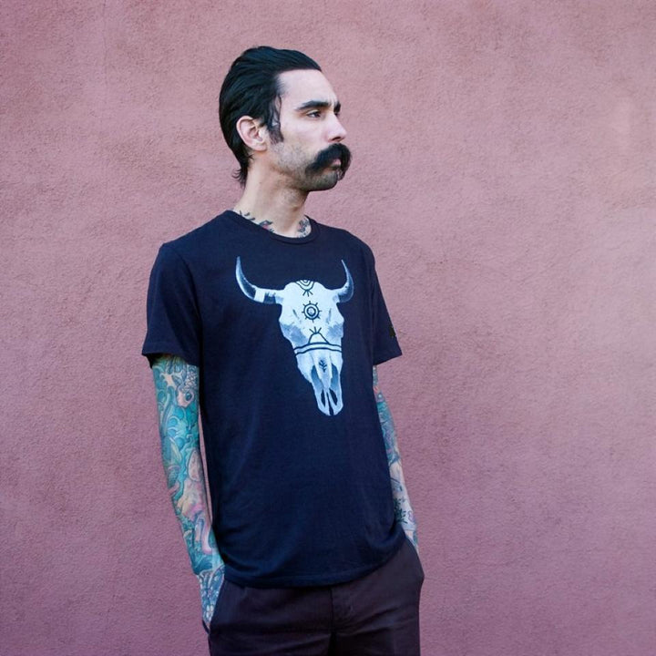 Indigenous Native American Buffalo Bison Skull tee in Black and off white by Ginew