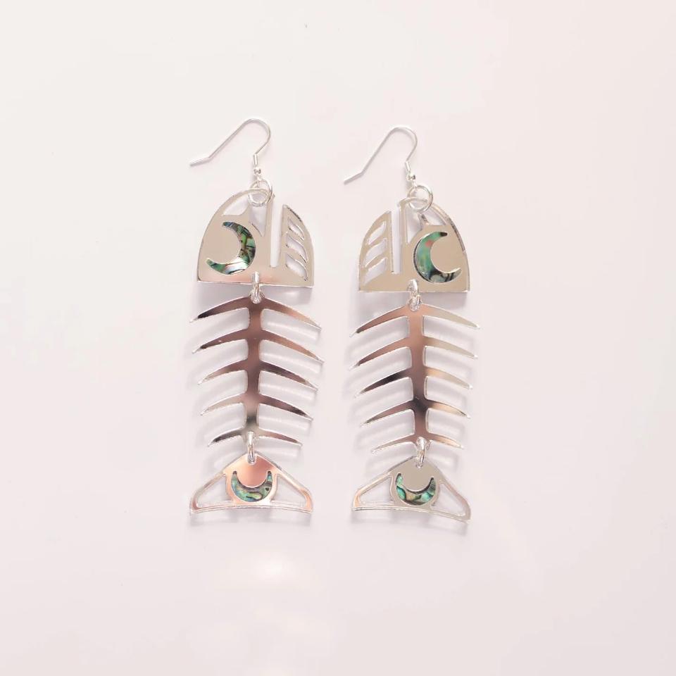 Silver Salmon Ghost Earrings by Copper Canoe Woman