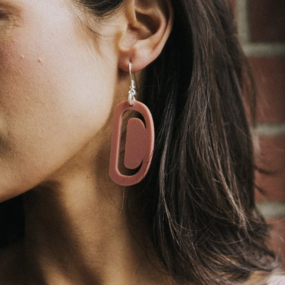 Peach pink Native American made earrings by Copper Canoe Woman 