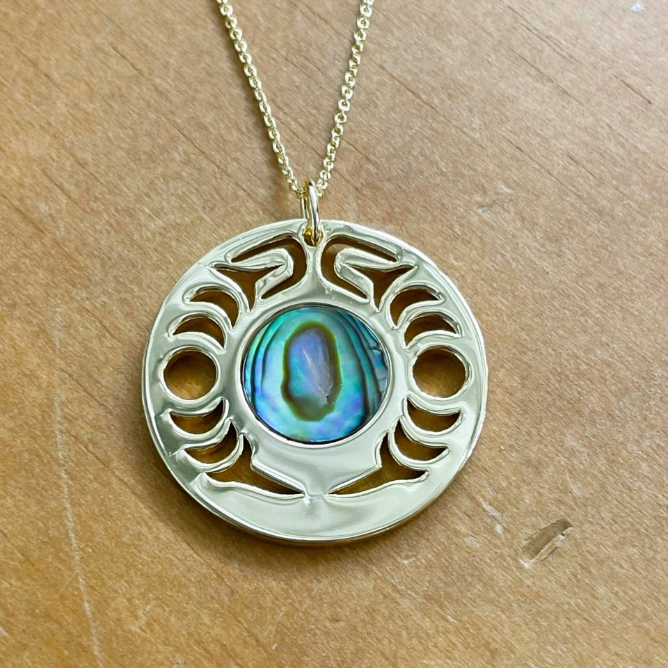 Native American made gold plated necklace and abalone from Ginew and Copper Canoe Woman