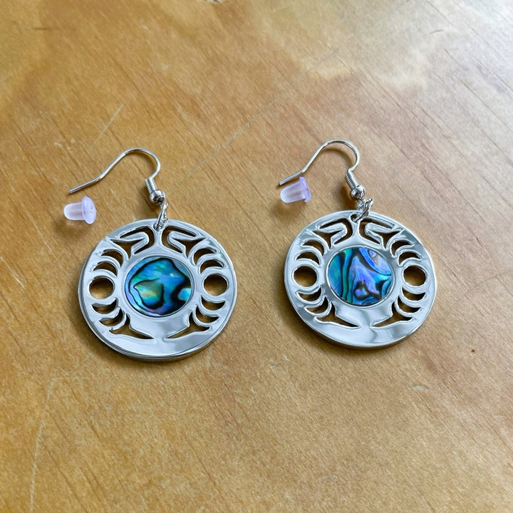 Native American made Platinum and Abalone inlay earrings from Copper Canoe Woman