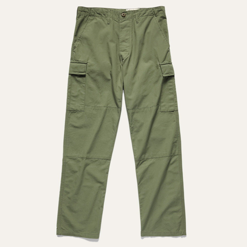 Ginew green cotton Cargo Pant made in USA with extra large side pockets from Ginew