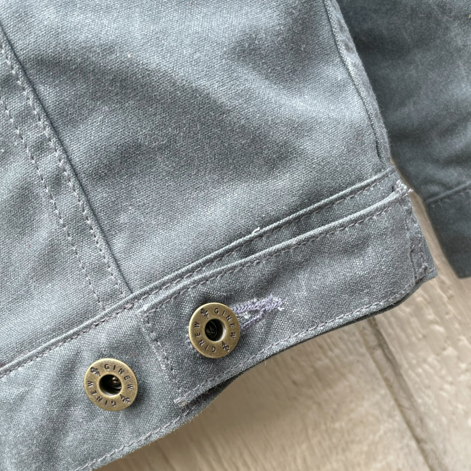 Custom buttons on Charcoal grey rider coat by Native American Ginew 