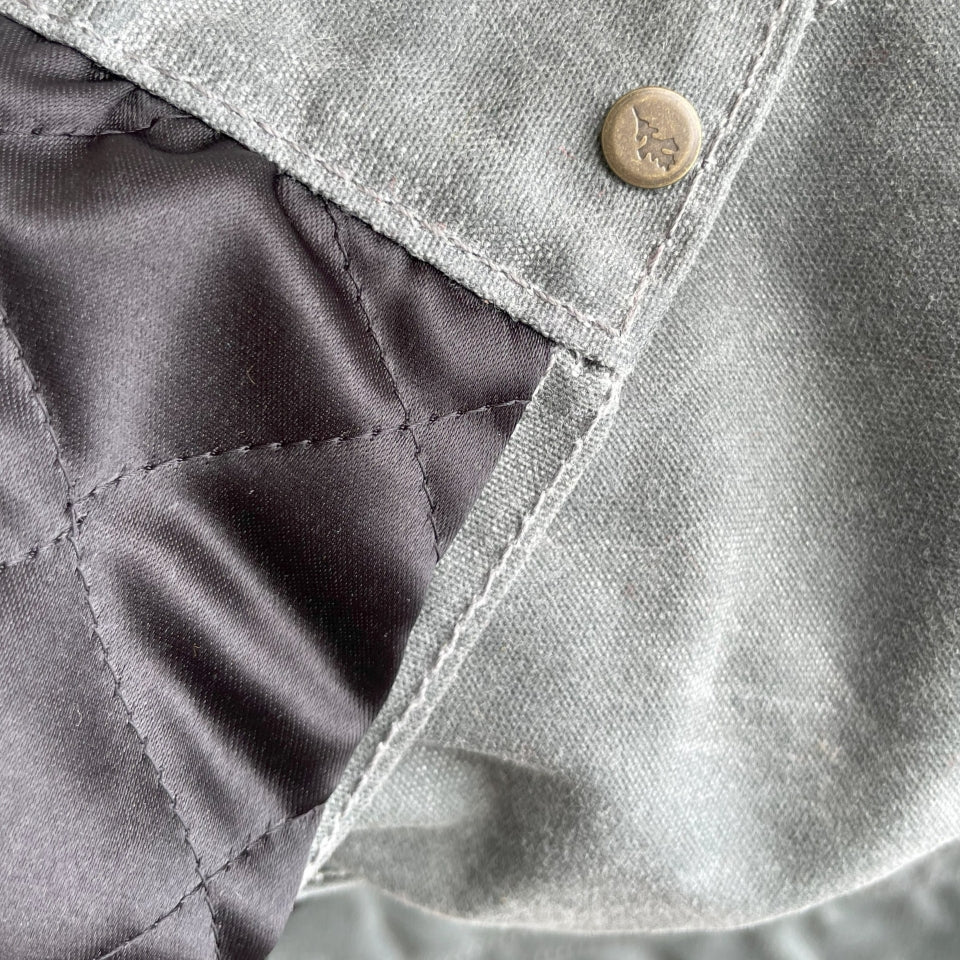 Arm quilting of ginew's Charcoal grey rider coat 
