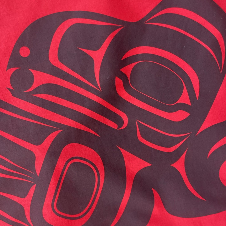 Close up of Native American designed Raven bandana in cotton and made in USA by Ginew 
