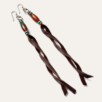 Native American Made Jewelry Earrings from Ginew and Dancing Blue stone