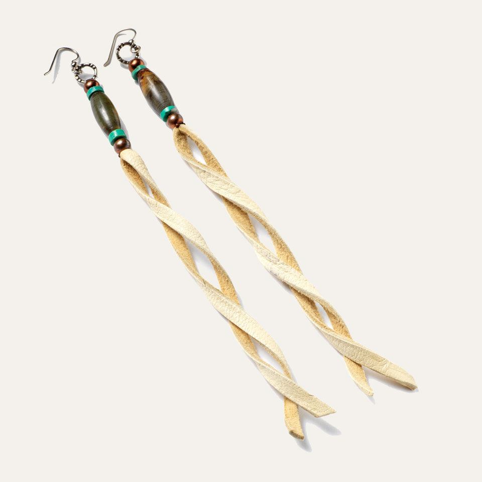 Native American made leather earrings from Ginew