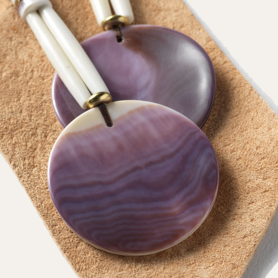 Purple, lilac and cream Native American Earrings handmade of Wampum and Bone 