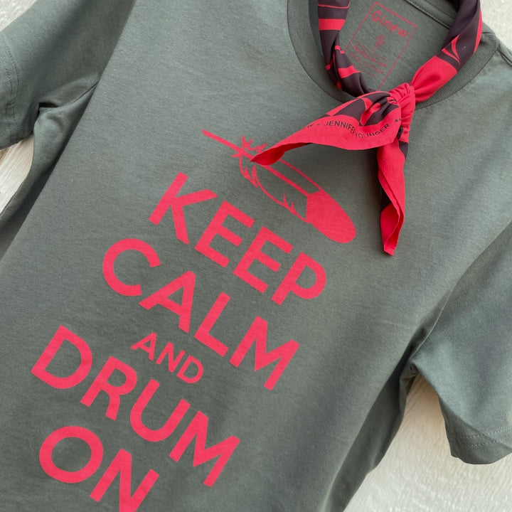 Green Keep Calm and Drum on T-shirt 