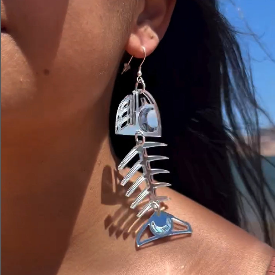 Copper Canoe Woman Ghost Salmon earrings made by Native American women