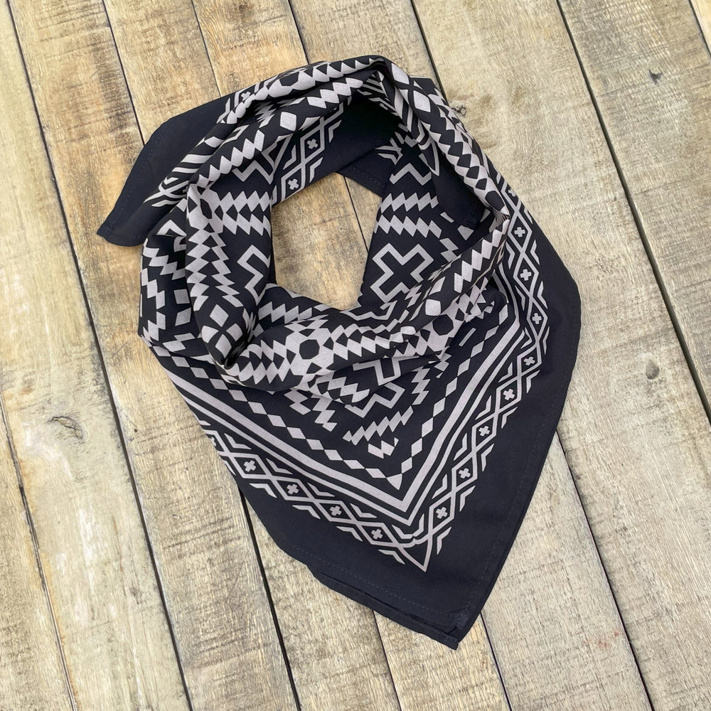 Native American Indigenous designed black and white cotton bandana by Ginew + Kassie Kussman 