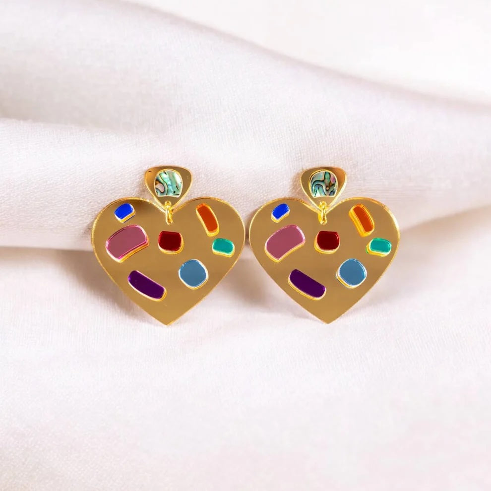 Gold plated stainless steal heart earrings made by Native American women