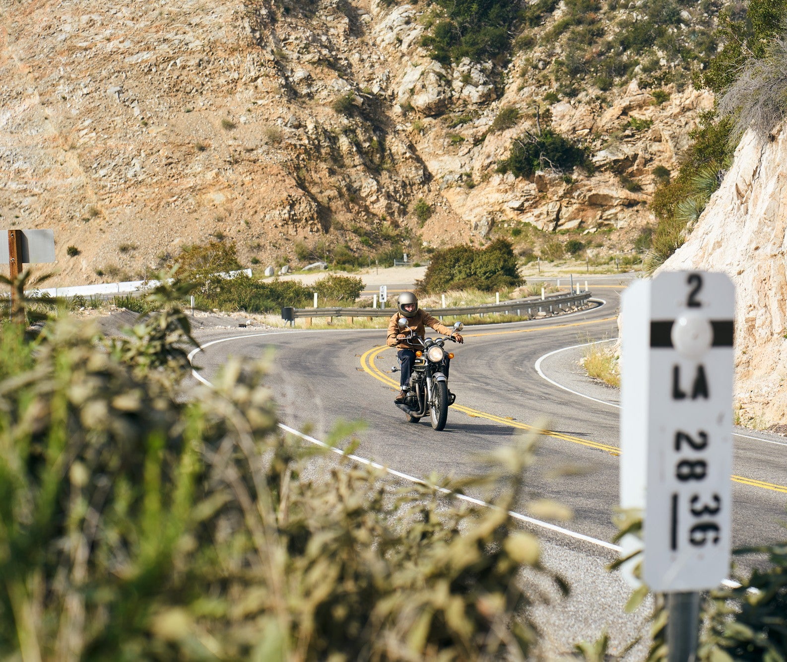 Ginew wax canvas jacket on motorcyclist 