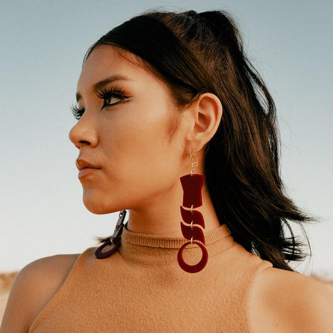 Native American Handmade earrings in Deep red maroon 