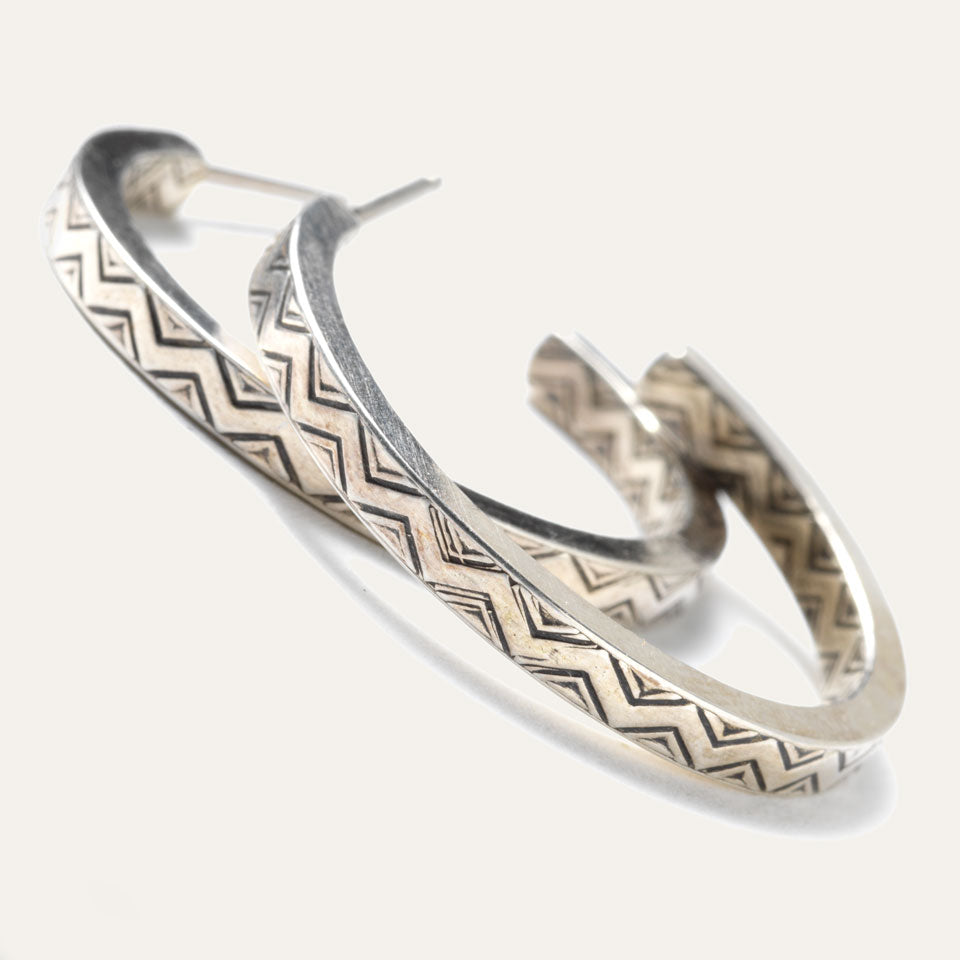 Native American designed sterling silver hoop earrings
