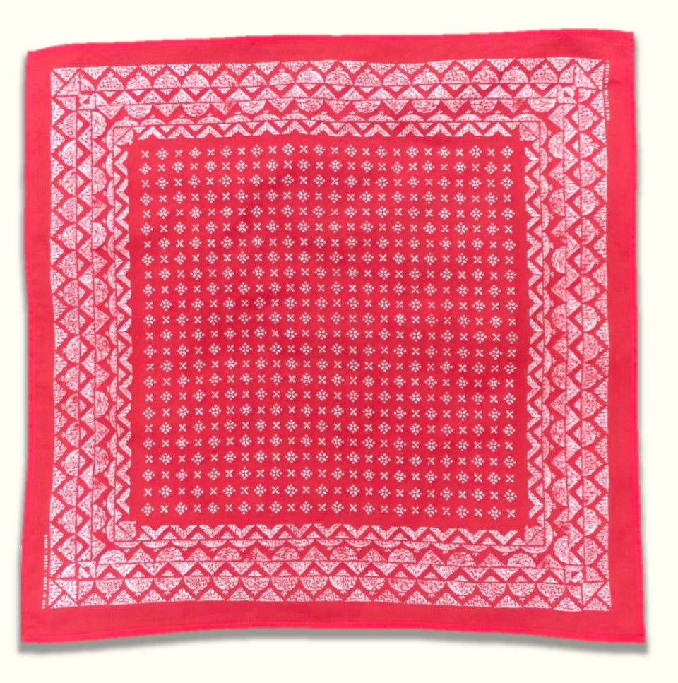 Red handprinted all cotton bandana 