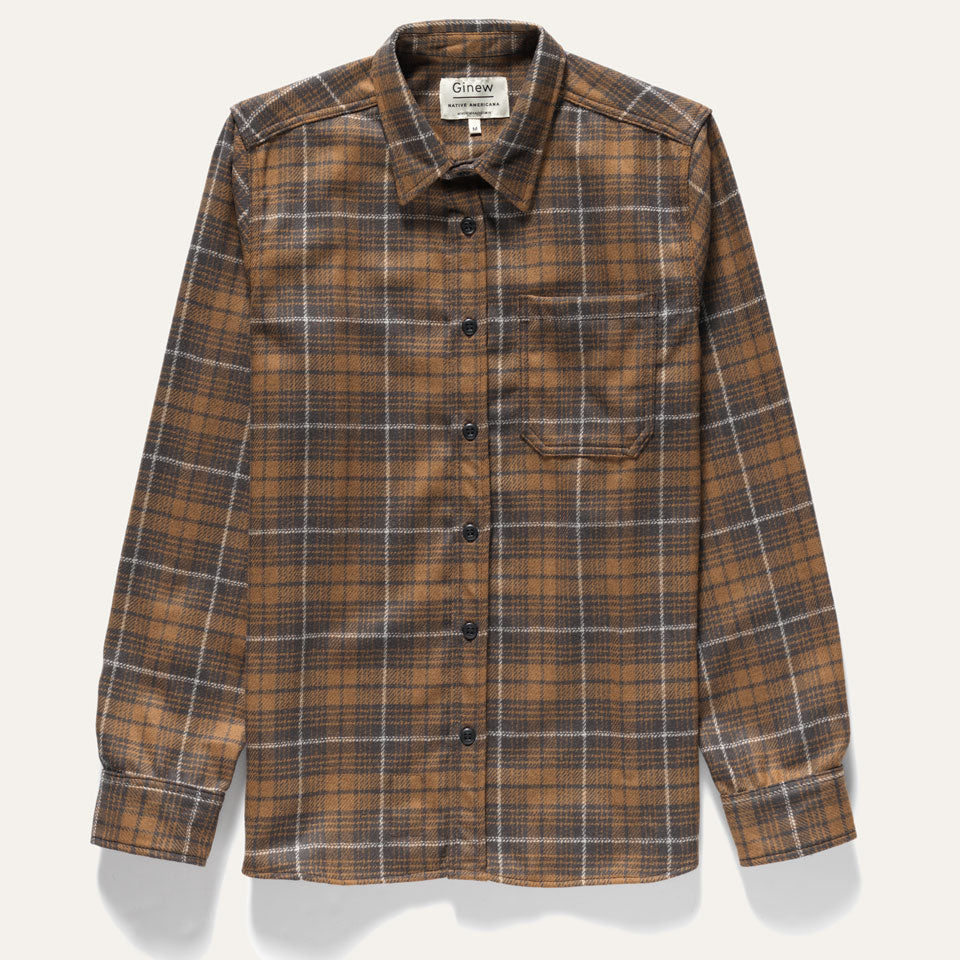 Brown plaid wool shirt with Ginew tag