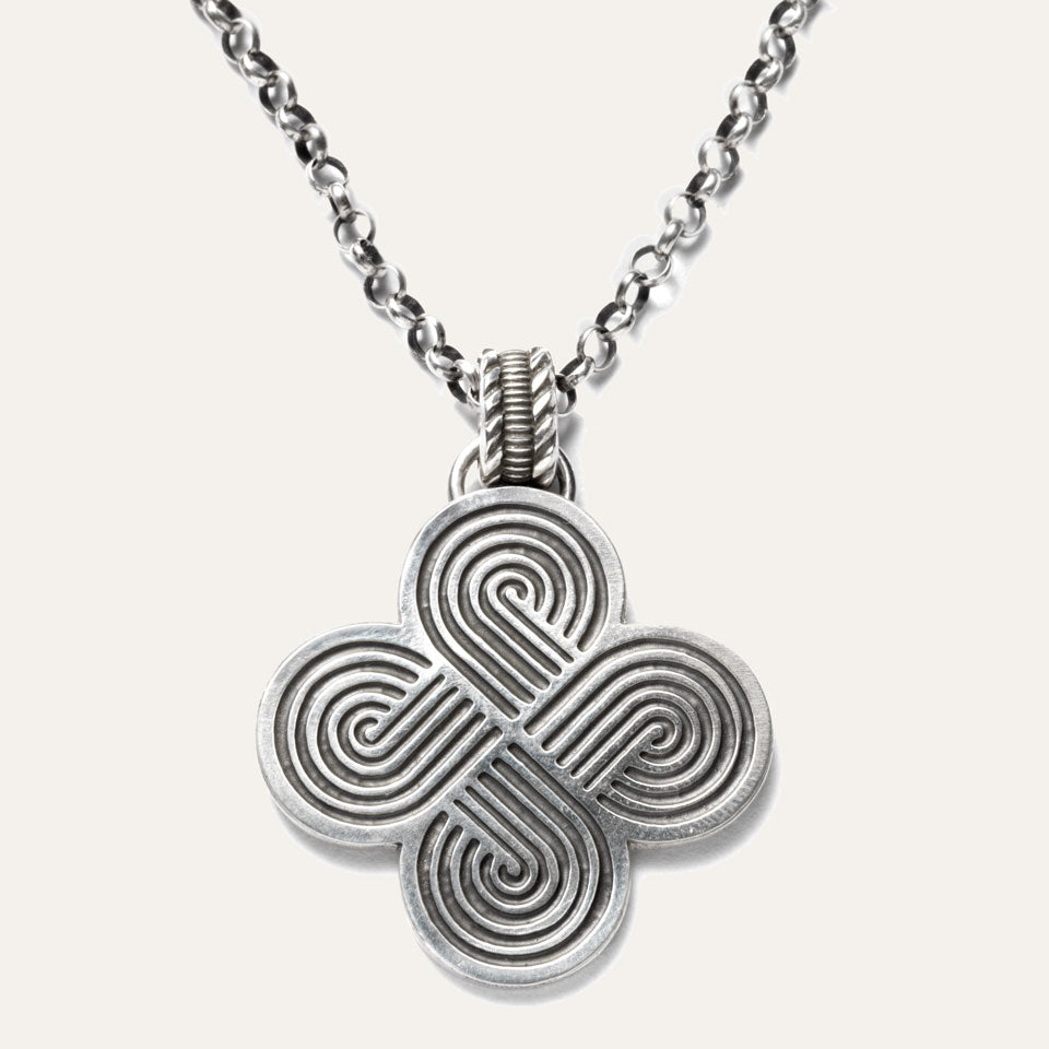 Handmade silver necklace with four connected loop designs
