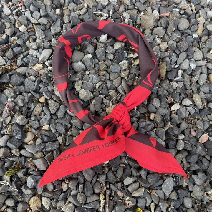 Tied Native American designed Raven bandana in cotton and made in USA by Ginew 
