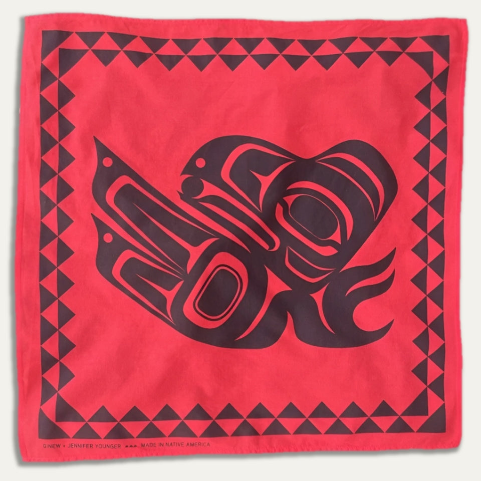 Red and Black Native American designed bandana in cotton made in USA