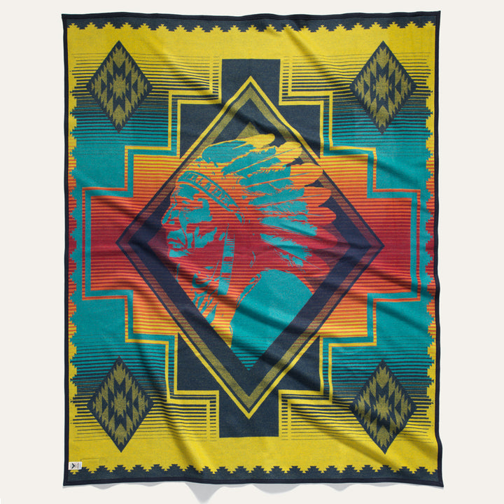 Back of Cotton Wool blend blanket of Sitting Bull designed by Steven Paul Judd and Ginew