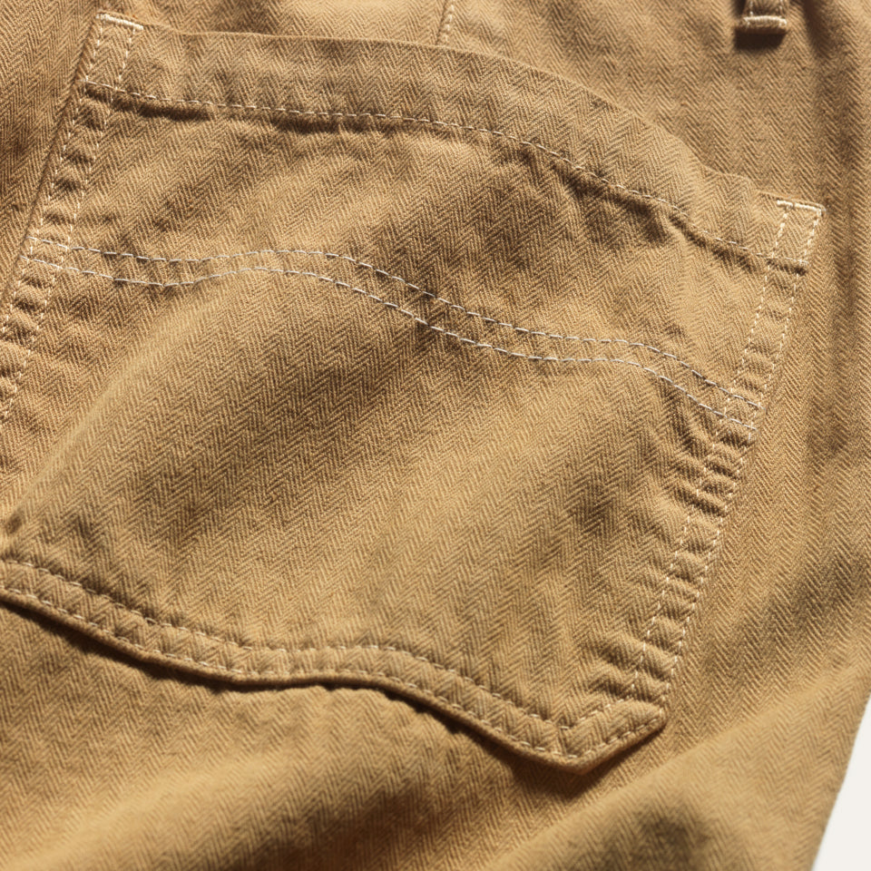 Detail view of back pocket on Superior Pant in Khaki.
