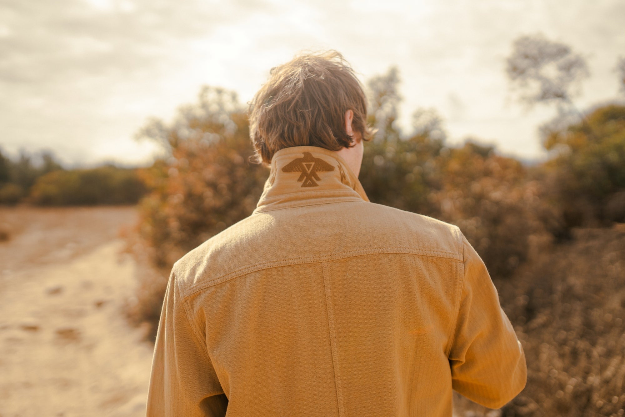 Tan Barn Chore Jacket with Indigenous Ginew Ojibwe Thunderbird 