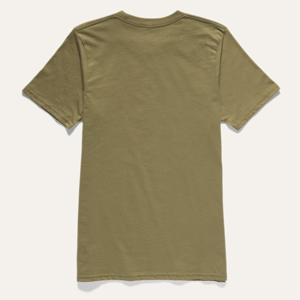 Back of green Thunderbird tee. Plain green on the back. Tee made in USA is on a white background.