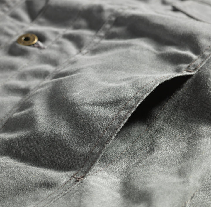 Detail view of side pocket on front of Jacket.