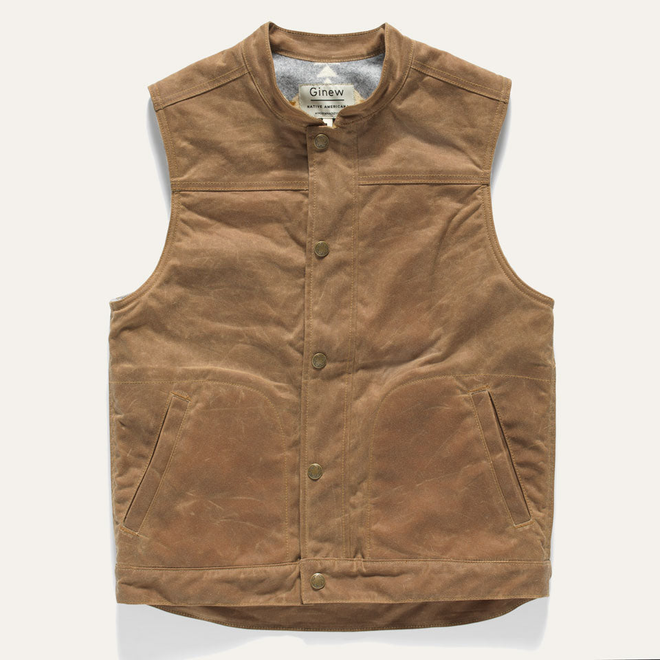 Wax Canvas Lined Vest in Brown by Native American owned Ginew