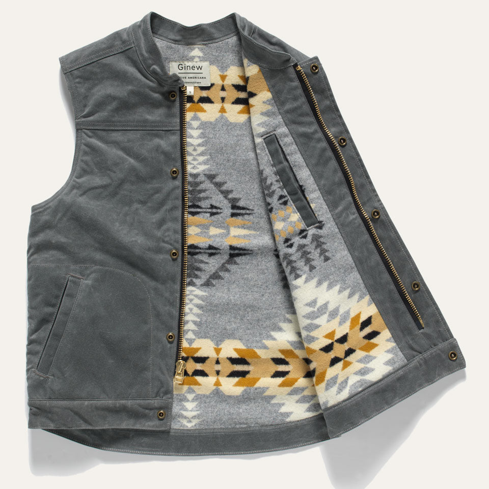 Wax Canvas Vest in Grey with Wool Lining 